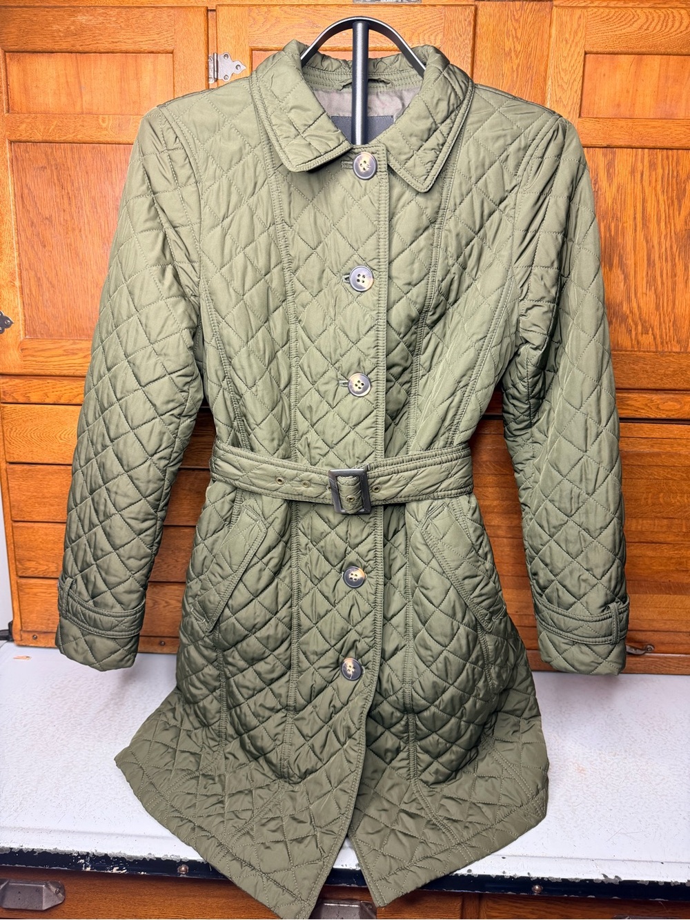 Talbots’s Olive Quilted Belted Women’s Coat